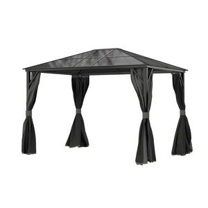 Fortrose 3x4m Black Metal Garden Gazebo with Grey Roof and Sides