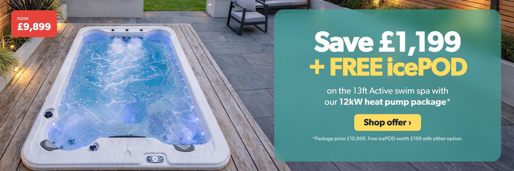 Save £1,199 plus a free icePOD on the 13ft Active swim spa