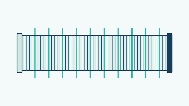 A pleated hot tub filter cartridge with one pleat for each week of the year and teal pleats marking deep cleans