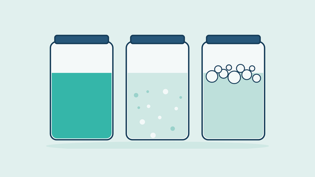 Three glass jars of hot tub water side by side: green, cloudy and foamy