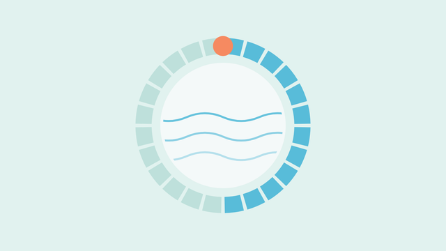 A ring divided into 24 hours, with the first twelve hours after a coral starting point lit in blue and the other twelve pale, around a pool of water: stress staying lower for about twelve hours after cold water