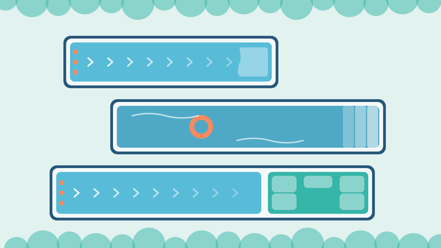 Illustration of three kinds of swim spa from above: one with a swim current, one with open water for family play, and a dual-zone swim spa with a hot tub