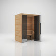 Load image into Gallery viewer, Hekla Traditional 160 sauna in Scandi finish with the door fully open and LED lit benches inside
