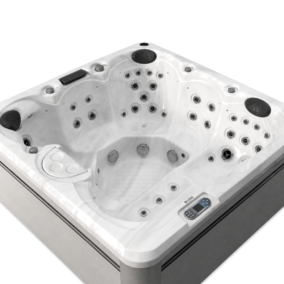 Outdoor Living Haven hot tub in Silver Marble - hydrotherapy jet detail
