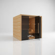 Load image into Gallery viewer, Hekla Traditional 210x sauna in Scandi finish with the door fully open and LED lit benches inside
