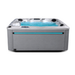 Load image into Gallery viewer, Outdoor Living Haven hot tub in Silver Marble with a Light Grey cabinet - illuminated water-cape exterior
