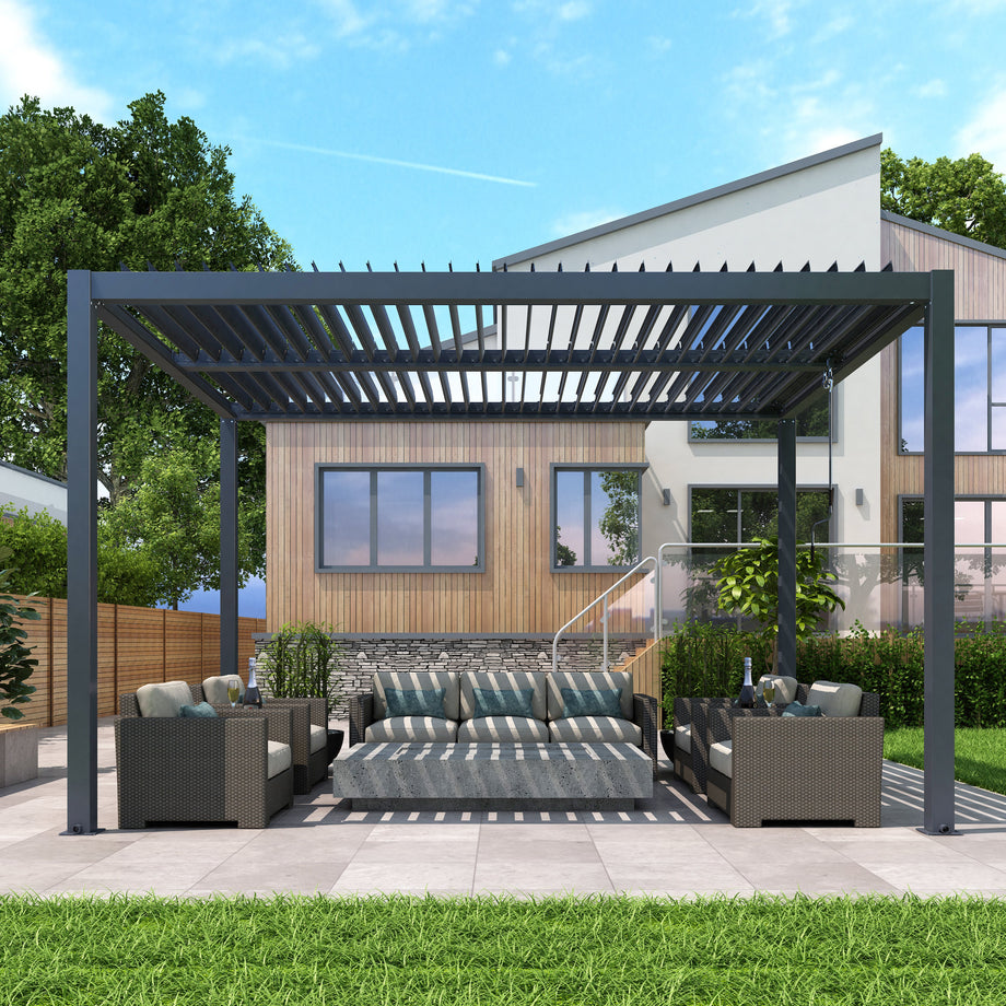 Heavy-Duty Aluminium Pergola with Dual Zone Louvred Roof - 4x3m
