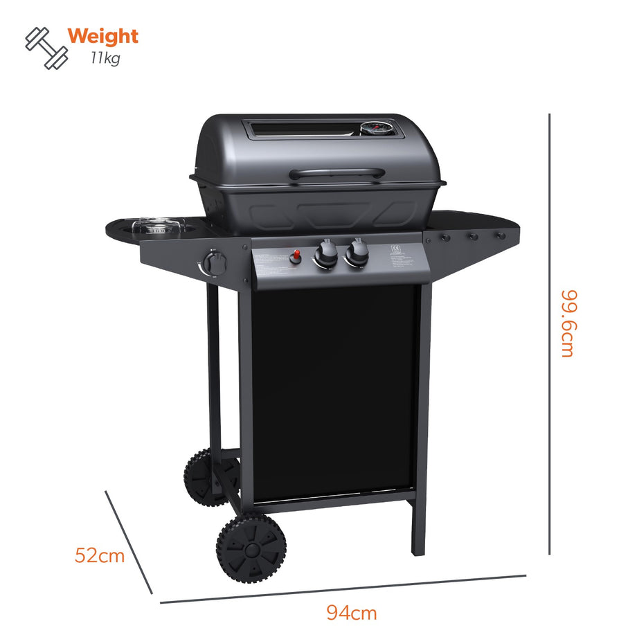 Boss Grill Louisiana - 2 Burner Gas BBQ Grill with Side Burner