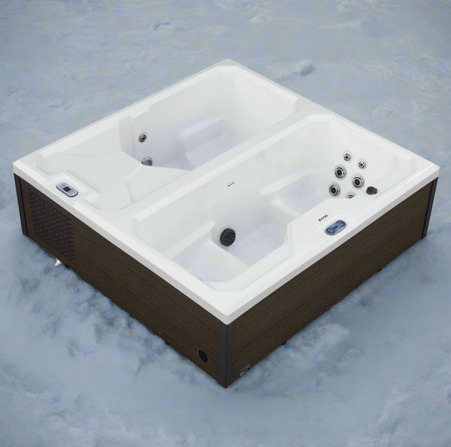 Icebath/Hot tub with white interior and brown exterior on a white background