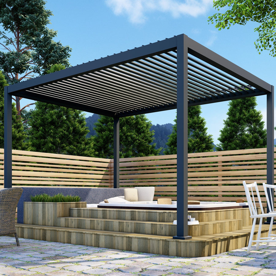 Heavy-Duty Aluminium Pergola with Louvred Roof - 3x3m