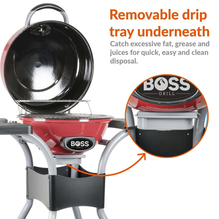 Boss Grill Compact Electric BBQ Grill with Cover - Red