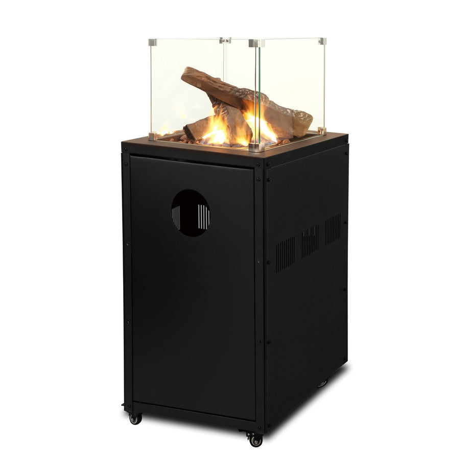 Glass Flame Gas Patio Heater with Lava Rocks and Logs - Black - electriQ
