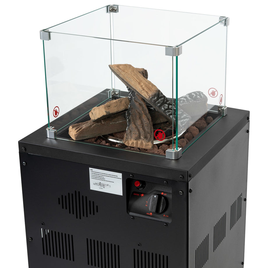 Glass Flame Gas Patio Heater with Lava Rocks and Logs - Black - electriQ