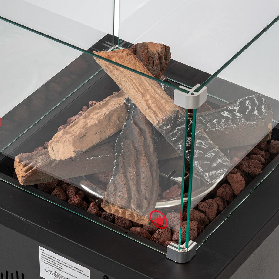 Glass Flame Gas Patio Heater with Lava Rocks and Logs - Black - electriQ