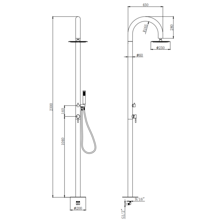 Technical dimensional drawing