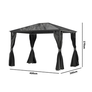 Fortrose 3x4m Black Metal Garden Gazebo with Grey Roof and Sides