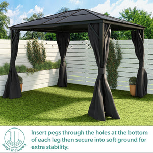 Fortrose 3x4m Black Metal Garden Gazebo with Grey Roof and Sides