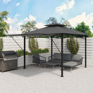 Fortrose 3x3m Black Metal BBQ Shelter Gazebo with Grey Canopy Roof and Retractable Side