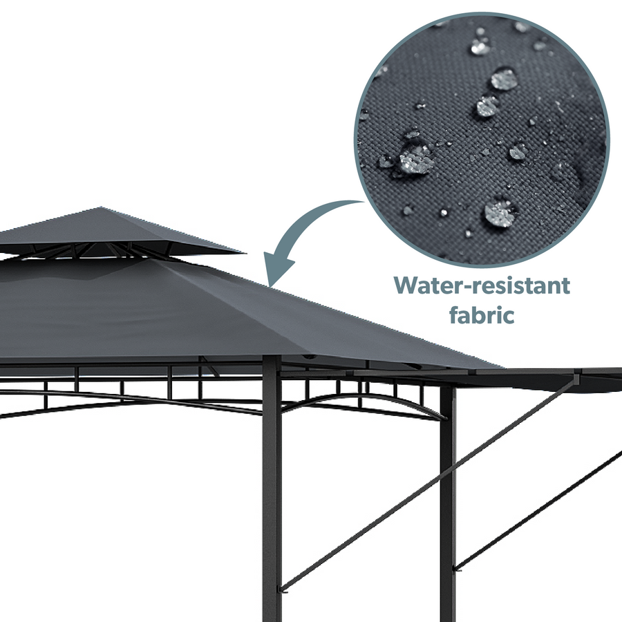 Fortrose 3x3m Black Metal BBQ Shelter Gazebo with Grey Canopy Roof and Retractable Side