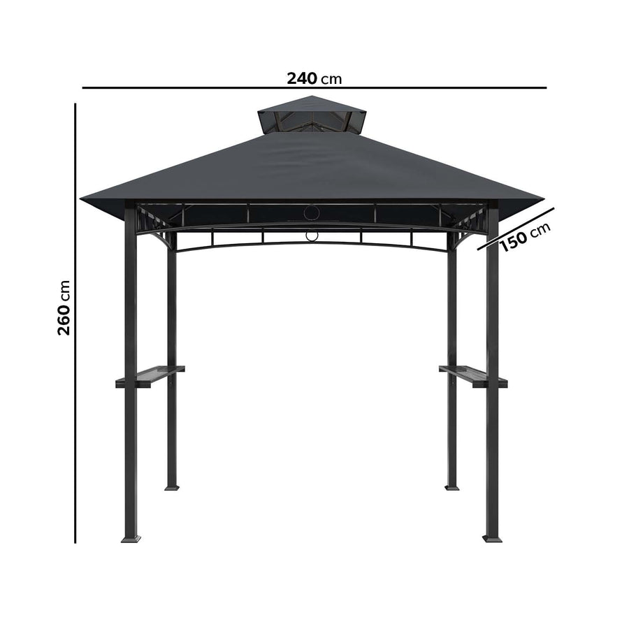 Fortrose 1.5x2.4m Black Metal BBQ Shelter Gazebo with Grey Canopy Roof