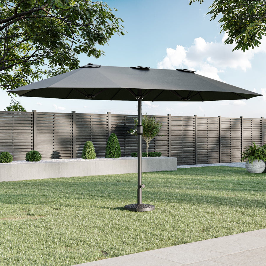 Como 2.7x4.5m Large Double Sided Grey Garden Parasol with Base and Cover