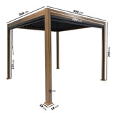 Load image into Gallery viewer, 3 x 3m Heavy Duty Wood Effect Aluminium Pergola with Louvred Shutter Roof and Two Textilene Side Panels