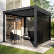 Load image into Gallery viewer, 3 x 3m LED Light Heavy Duty Charcoal Aluminium Pergola with Louvred Shutter Roof with Two Textilene Side Panels
