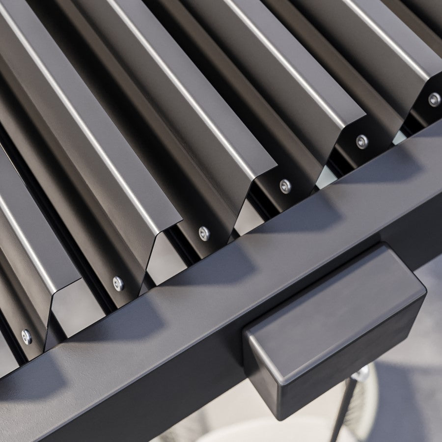 3 x 3m Heavy Duty Aluminium Pergola with Louvred Shutter Roof and Two Textilene Side Panels - Charcoal