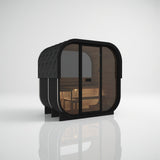 Load image into Gallery viewer, Hekla Cube 210 in black Nero finish with a half-glass rear window, opposite angle