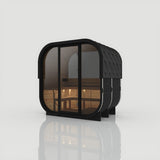Load image into Gallery viewer, Hekla Cube 210 in black Nero finish with a half-glass rear window, angled view