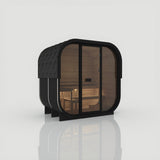 Load image into Gallery viewer, Hekla Cube 210 in black Nero finish with a full timber rear panel, opposite angle