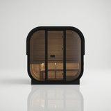 Load image into Gallery viewer, Hekla Cube 250 in black Nero finish, front view showing the full timber rear panel
