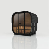 Load image into Gallery viewer, Hekla Cube 160 in black Nero finish with a full timber rear panel, angled view