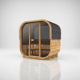 Load image into Gallery viewer, Hekla Cube 250 in Scandi thermo-spruce with a half-glass rear window, angled view