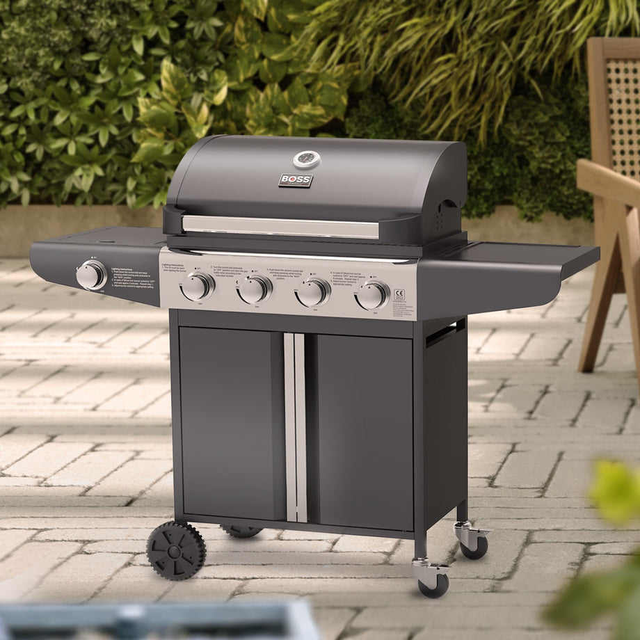 Boss Grill Kentucky Premium - 4 Burner Gas BBQ Grill with Side Burner