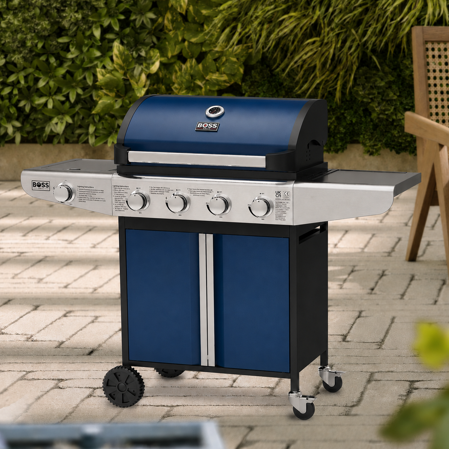 Boss Grill Kentucky Premium - 4 Burner Gas BBQ Grill with Side Burner