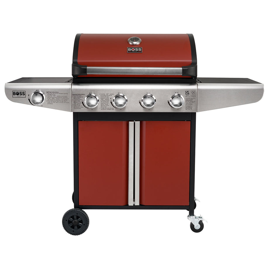 Boss Grill Kentucky Premium - 4 Burner Gas BBQ Grill with Side Burner