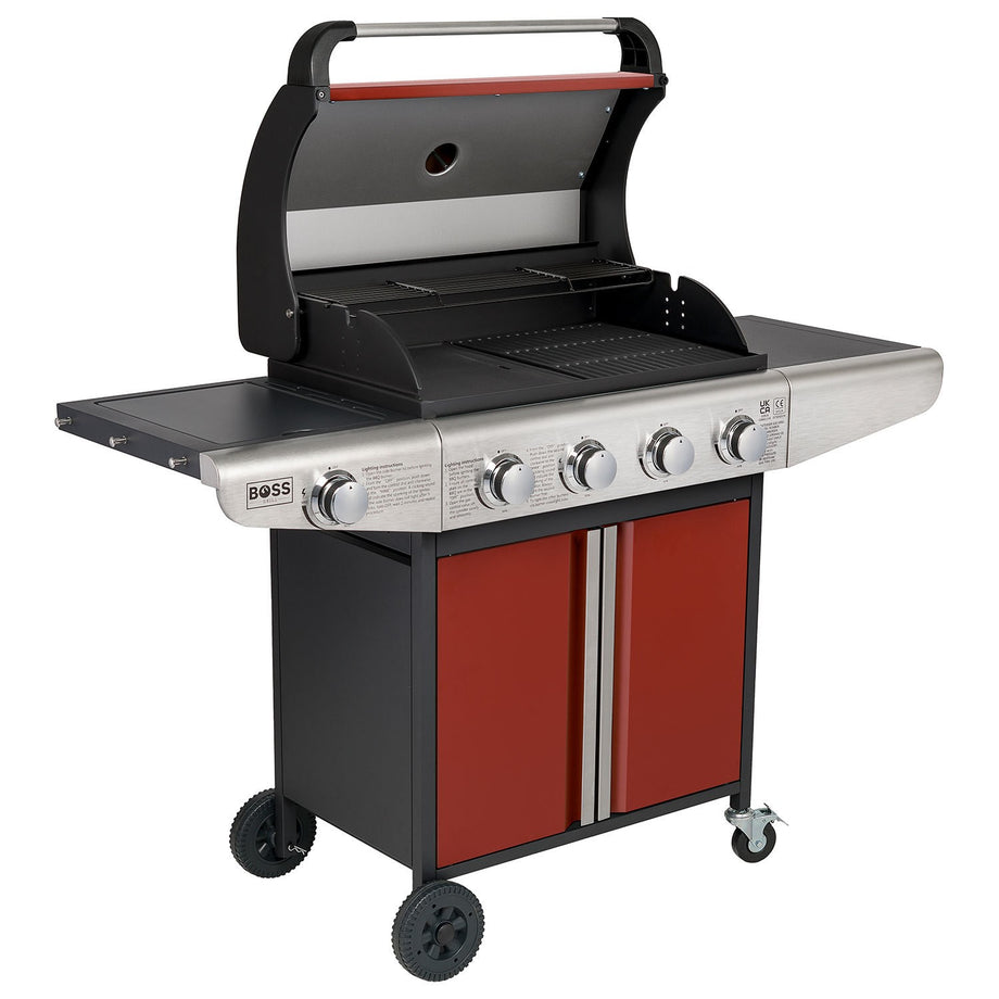Boss Grill Kentucky Premium - 4 Burner Gas BBQ Grill with Side Burner