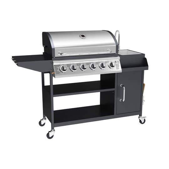 Boss Grill Texas Slimline Outdoor Kitchen - 6 Burner Gas BBQ with Sink and Chopping Board