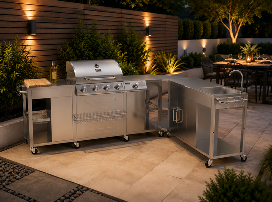 Boss Grill Texas Premium Modular Outdoor Kitchen - 4 Burner Gas BBQ Grill with Side Burner