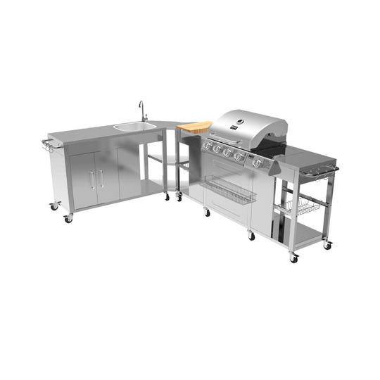 Boss Grill Texas Premium Modular Outdoor Kitchen - 4 Burner Gas BBQ Grill with Side Burner