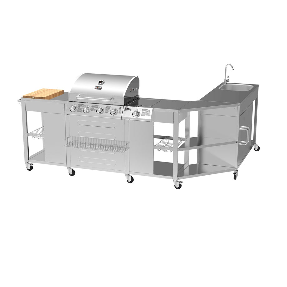 Boss Grill Texas Premium Modular Outdoor Kitchen - 4 Burner Gas BBQ Grill with Side Burner