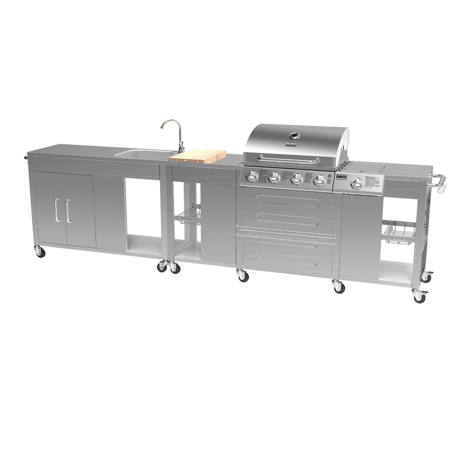 Boss Grill Texas Premium Modular Outdoor Kitchen - 4 Burner Gas BBQ Grill with Side Burner