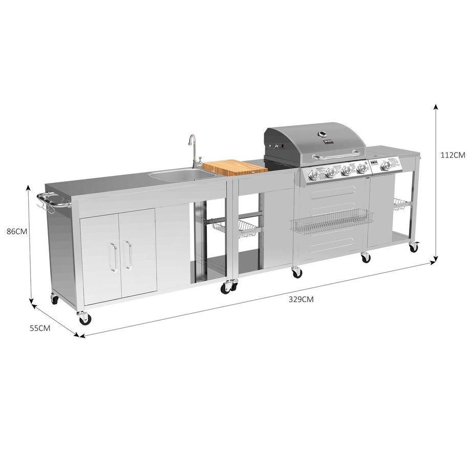 Boss Grill Texas Premium Modular Outdoor Kitchen - 4 Burner Gas BBQ Grill with Side Burner