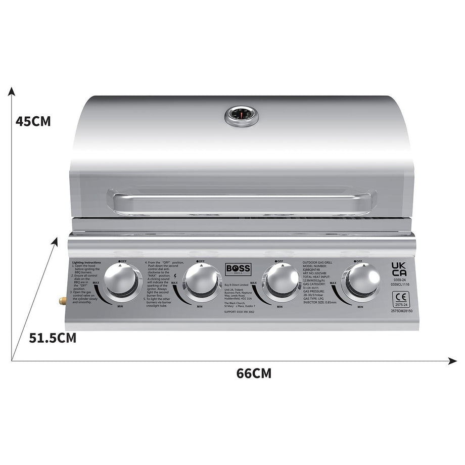 Boss Grill Texas Lone Star 4 Burner Built In Gas BBQ Grill