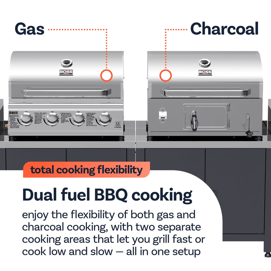 Boss Grill All Star Pro Modular Dual Fuel Outdoor Kitchen - Built-In Gas & Charcoal BBQ with Fridge