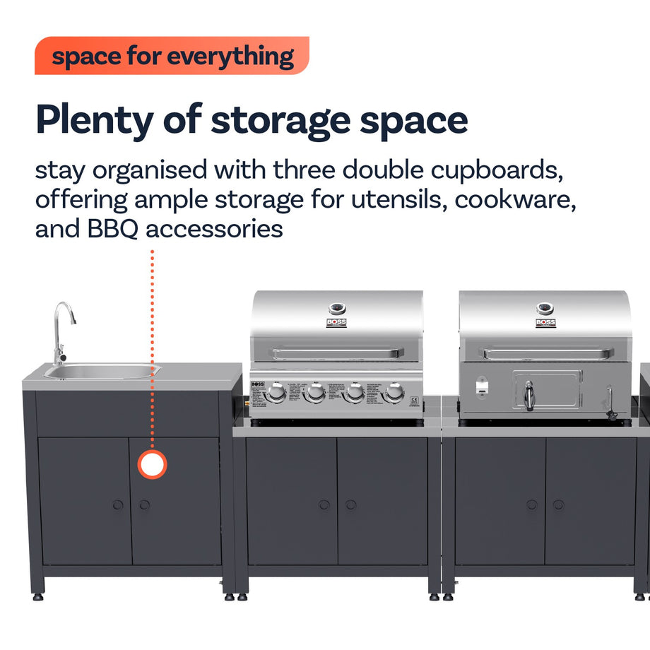 Boss Grill All Star Pro Modular Dual Fuel Outdoor Kitchen - Built-In Gas & Charcoal BBQ with Fridge