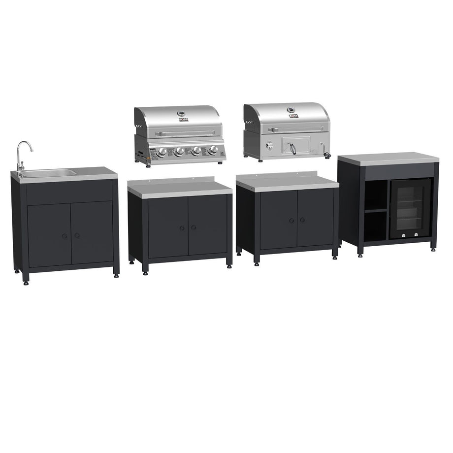 Boss Grill All Star Pro Modular Dual Fuel Outdoor Kitchen - Built-In Gas & Charcoal BBQ with Fridge