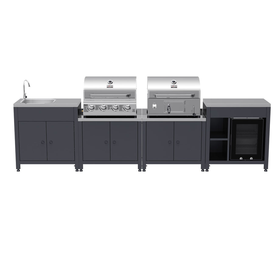 Boss Grill All Star Pro Modular Dual Fuel Outdoor Kitchen - Built-In Gas & Charcoal BBQ with Fridge