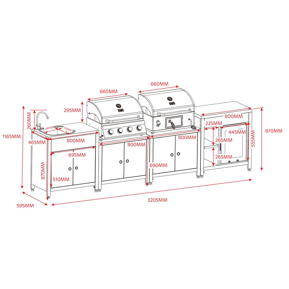 Boss Grill All Star Pro Modular Dual Fuel Outdoor Kitchen - Built-In Gas & Charcoal BBQ with Fridge